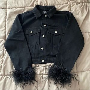 Boohoo cropped black denim jacket